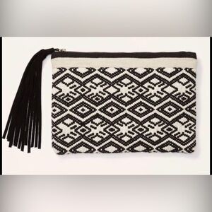 LOFT Black and White Geometric Wristlet with Tassel